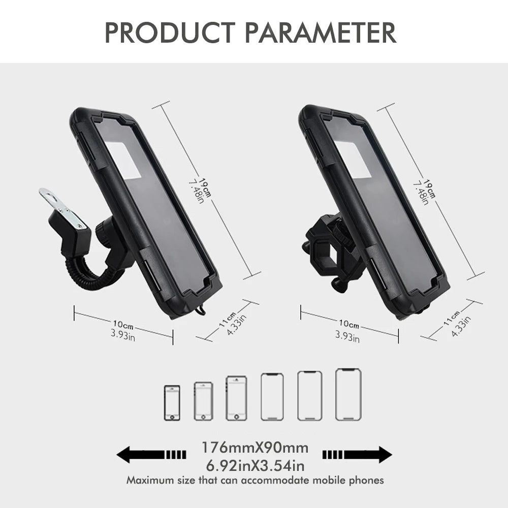 Waterproof Motorcycle Phone Holder – Handlebar & Mirror Mount with Navigation Cover