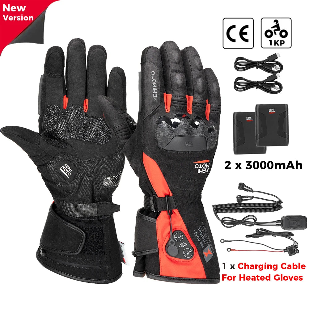 Rechargeable Heated Motorcycle Gloves – Waterproof Winter Riding Gloves with 3 Heat Settings