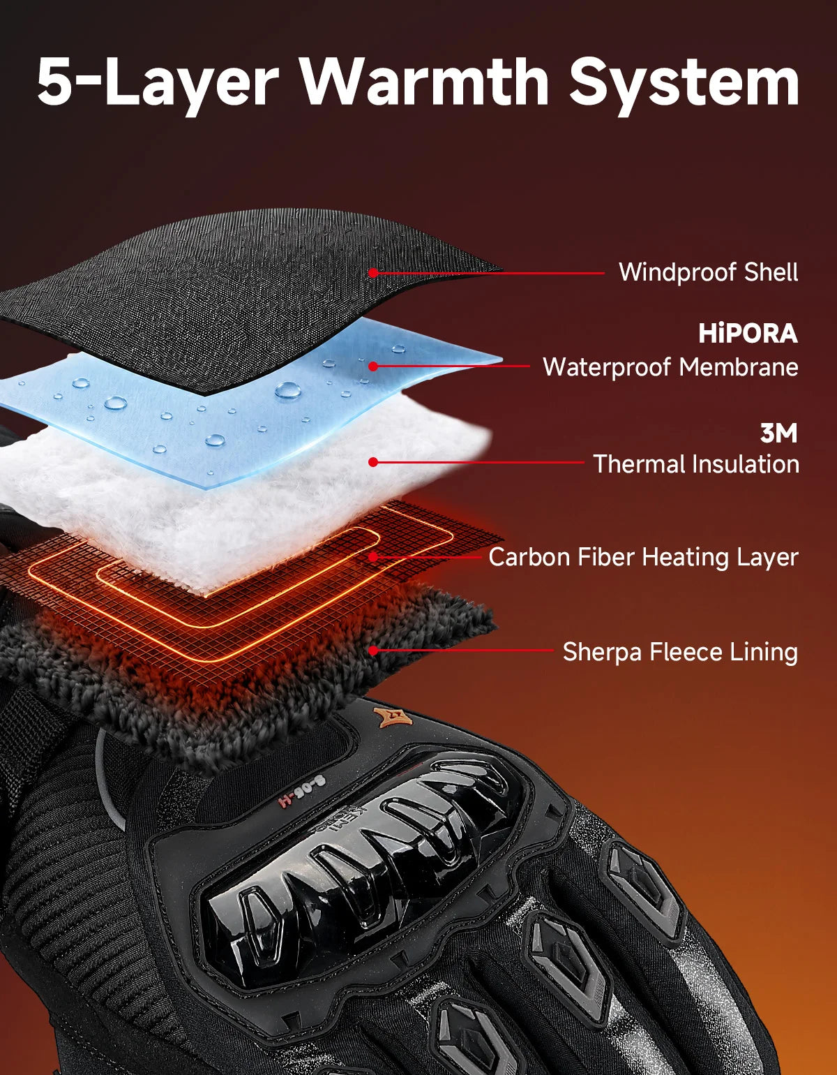 Rechargeable Heated Motorcycle Gloves – Waterproof Winter Riding Gloves with 3 Heat Settings