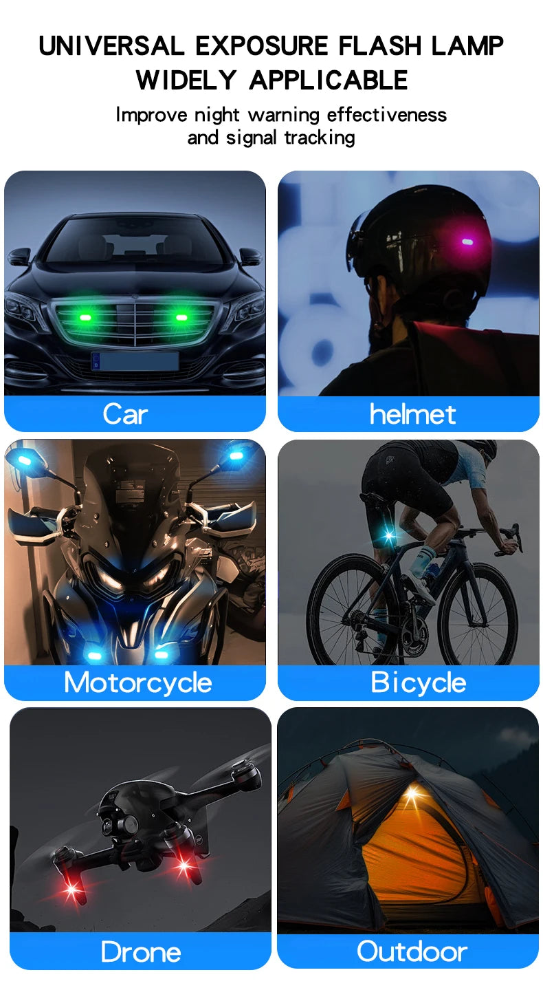 RGB LED Strobe Warning Light – USB Rechargeable Wireless Motorcycle & Drone Light