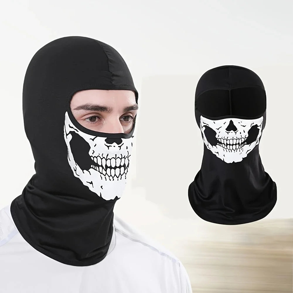 Skull Print Motorcycle Balaclava – Full Face Windproof Helmet Liner