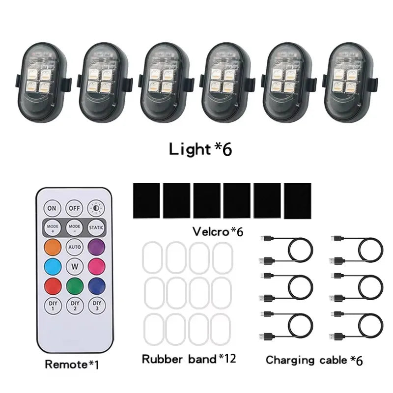 RGB LED Strobe Warning Light – USB Rechargeable Wireless Motorcycle & Drone Light