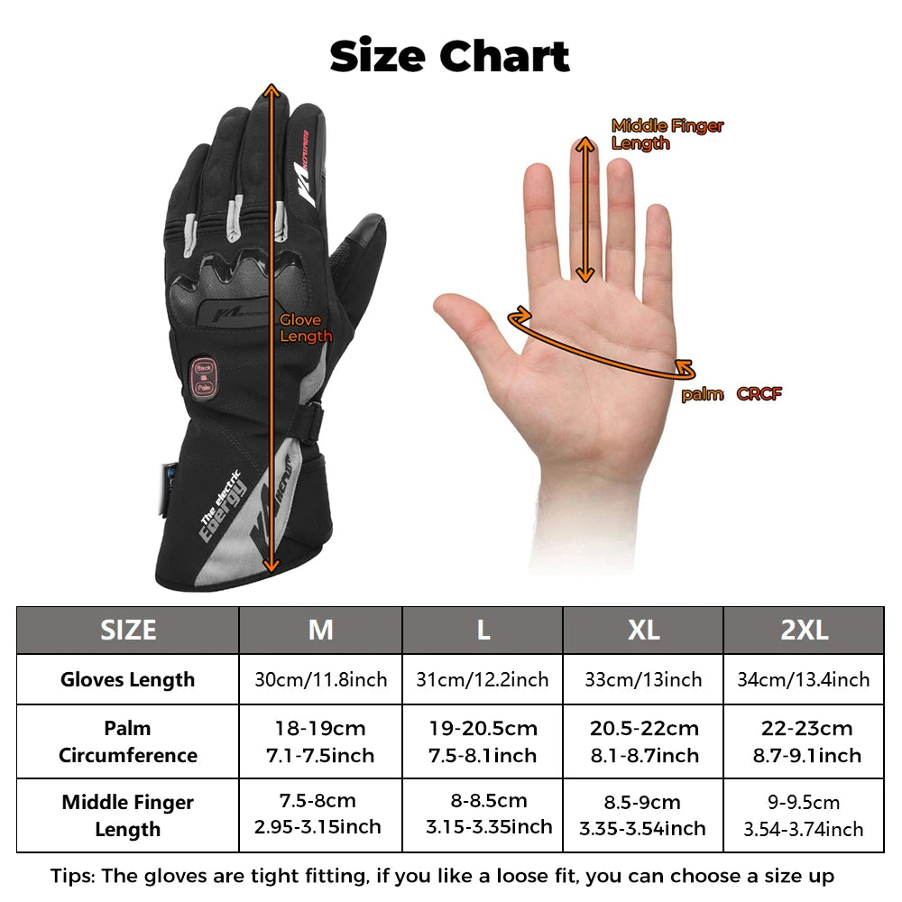 Rechargeable Heated Motorcycle Gloves – Waterproof Winter Riding Gloves with 3 Heat Settings