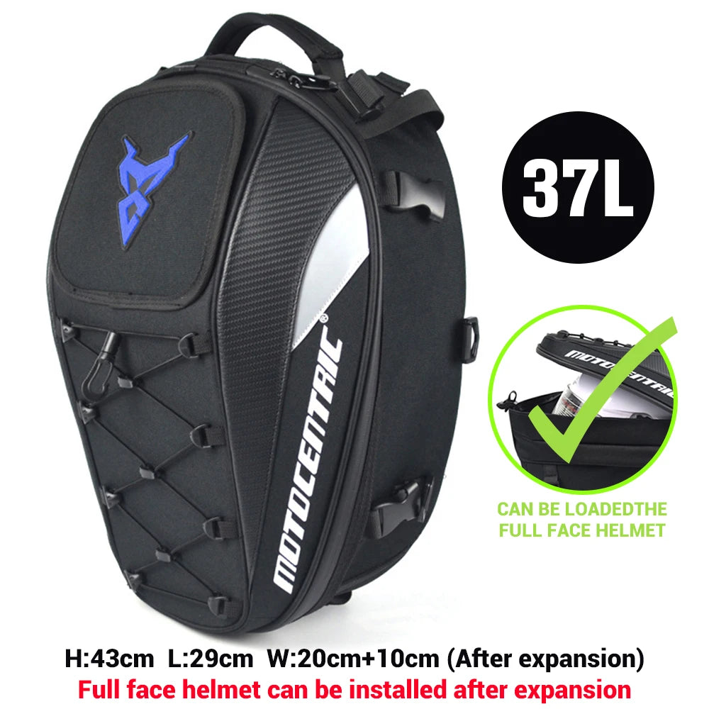 MOTOCENTRIC Waterproof Motorcycle Tail Bag – Expandable Rear Seat & Helmet Backpack