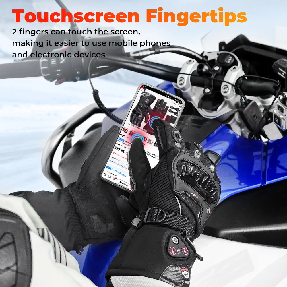 Rechargeable Heated Motorcycle Gloves – Waterproof Winter Riding Gloves with 3 Heat Settings