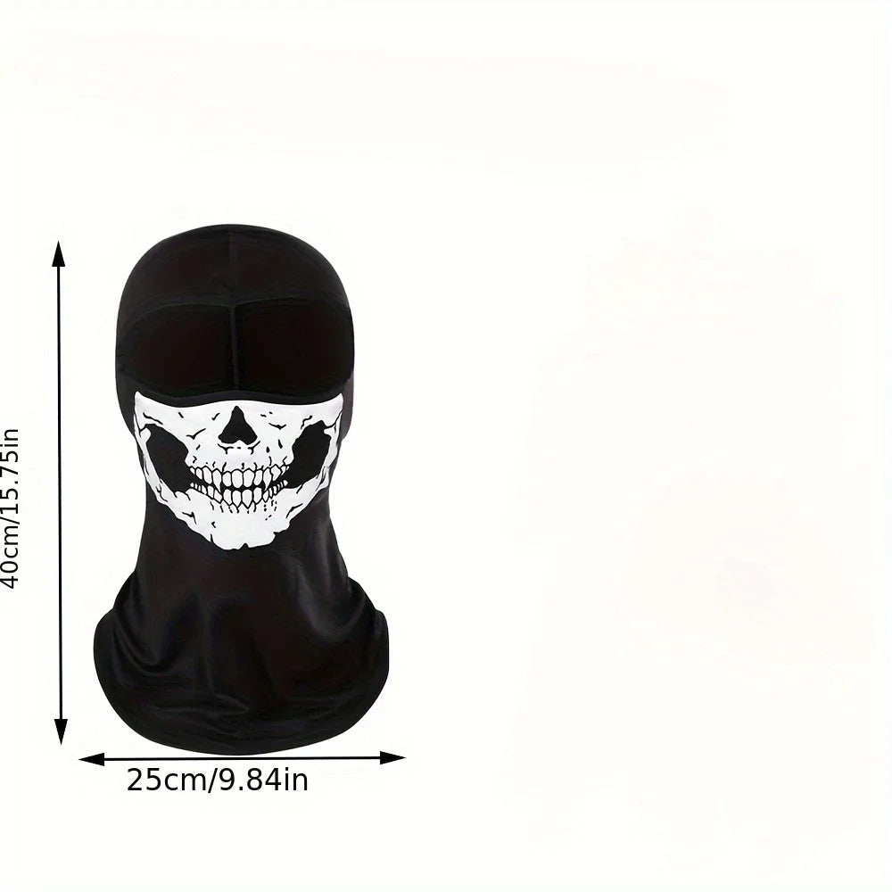 Skull Print Motorcycle Balaclava – Full Face Windproof Helmet Liner