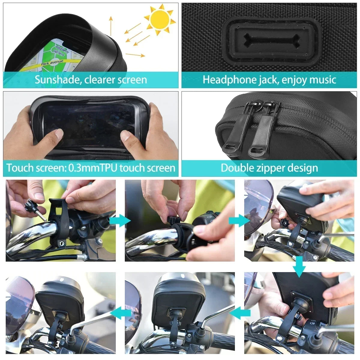 Waterproof Motorcycle Phone Holder – 360° Handlebar Mount