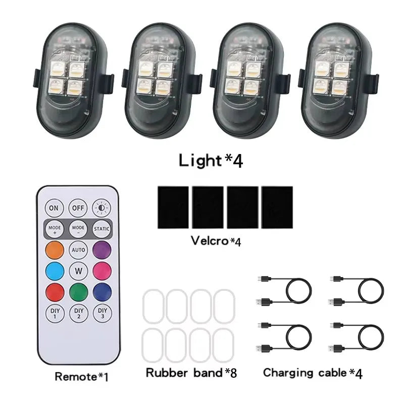 RGB LED Strobe Warning Light – USB Rechargeable Wireless Motorcycle & Drone Light