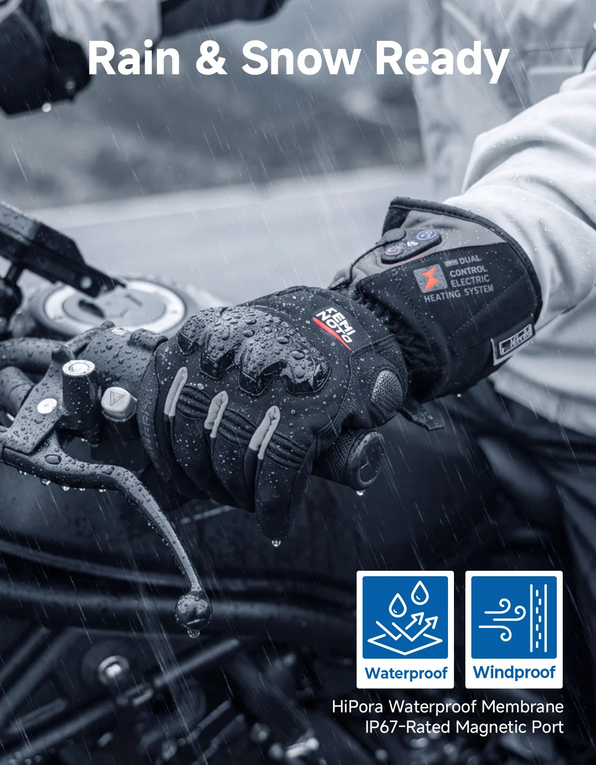 Rechargeable Heated Motorcycle Gloves – Waterproof Winter Riding Gloves with 3 Heat Settings