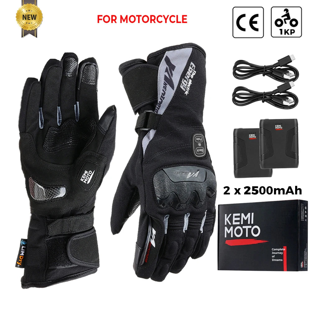 Rechargeable Heated Motorcycle Gloves – Waterproof Winter Riding Gloves with 3 Heat Settings