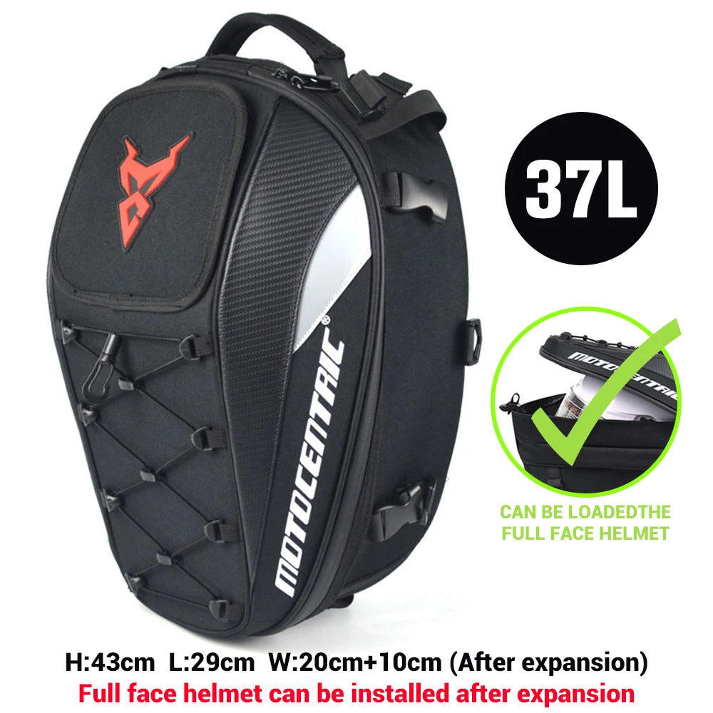 MOTOCENTRIC Waterproof Motorcycle Tail Bag – Expandable Rear Seat & Helmet Backpack