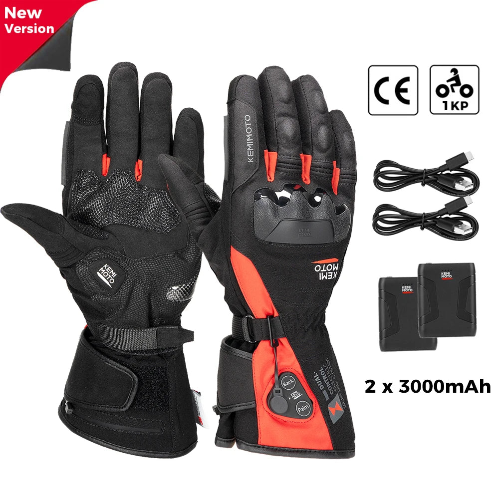 Rechargeable Heated Motorcycle Gloves – Waterproof Winter Riding Gloves with 3 Heat Settings