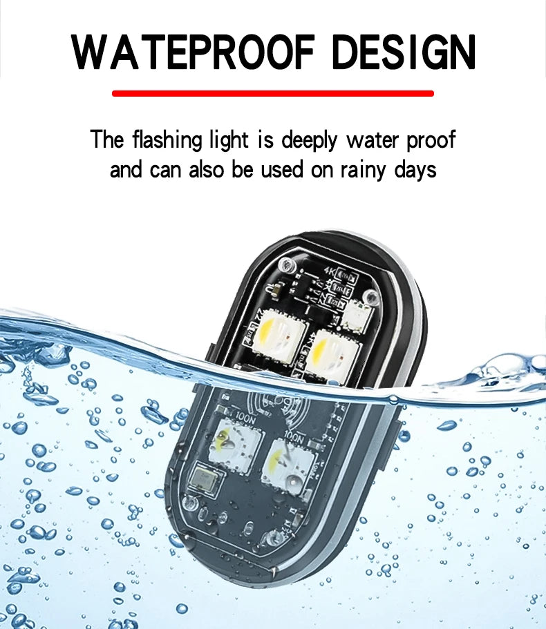 RGB LED Strobe Warning Light – USB Rechargeable Wireless Motorcycle & Drone Light