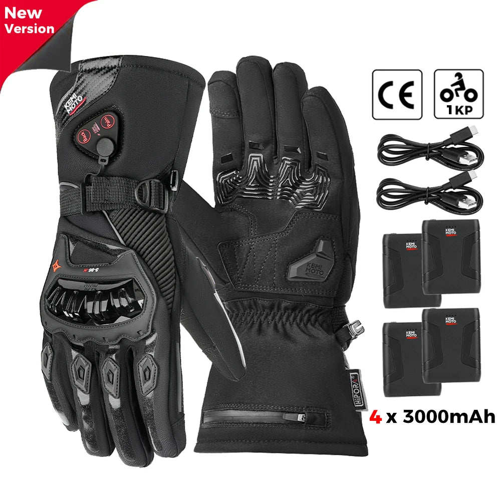 Rechargeable Heated Motorcycle Gloves – Waterproof Winter Riding Gloves with 3 Heat Settings
