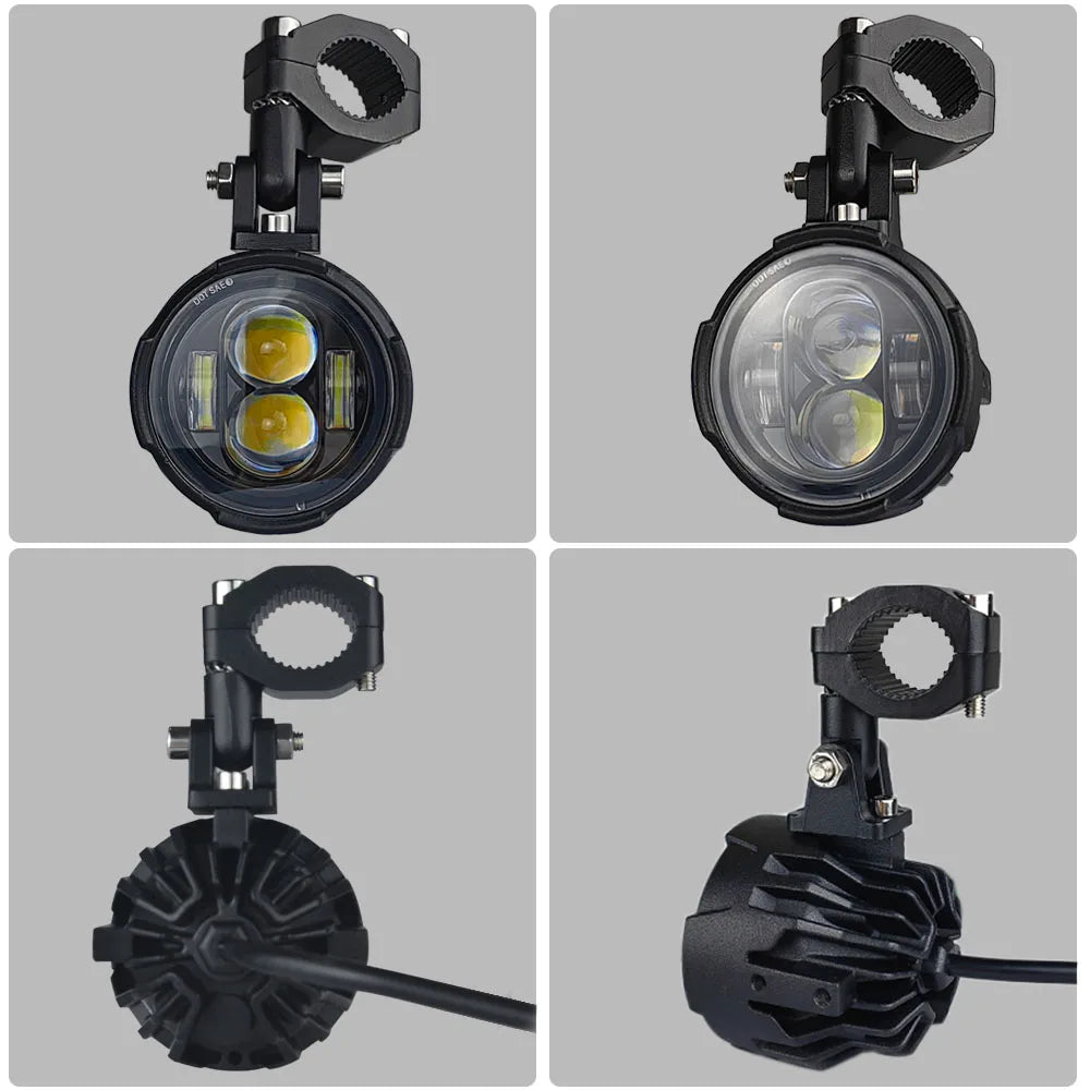 100W Dual-Color LED Motorcycle Fog & Auxiliary Driving Lights – Pair with Wired Switch