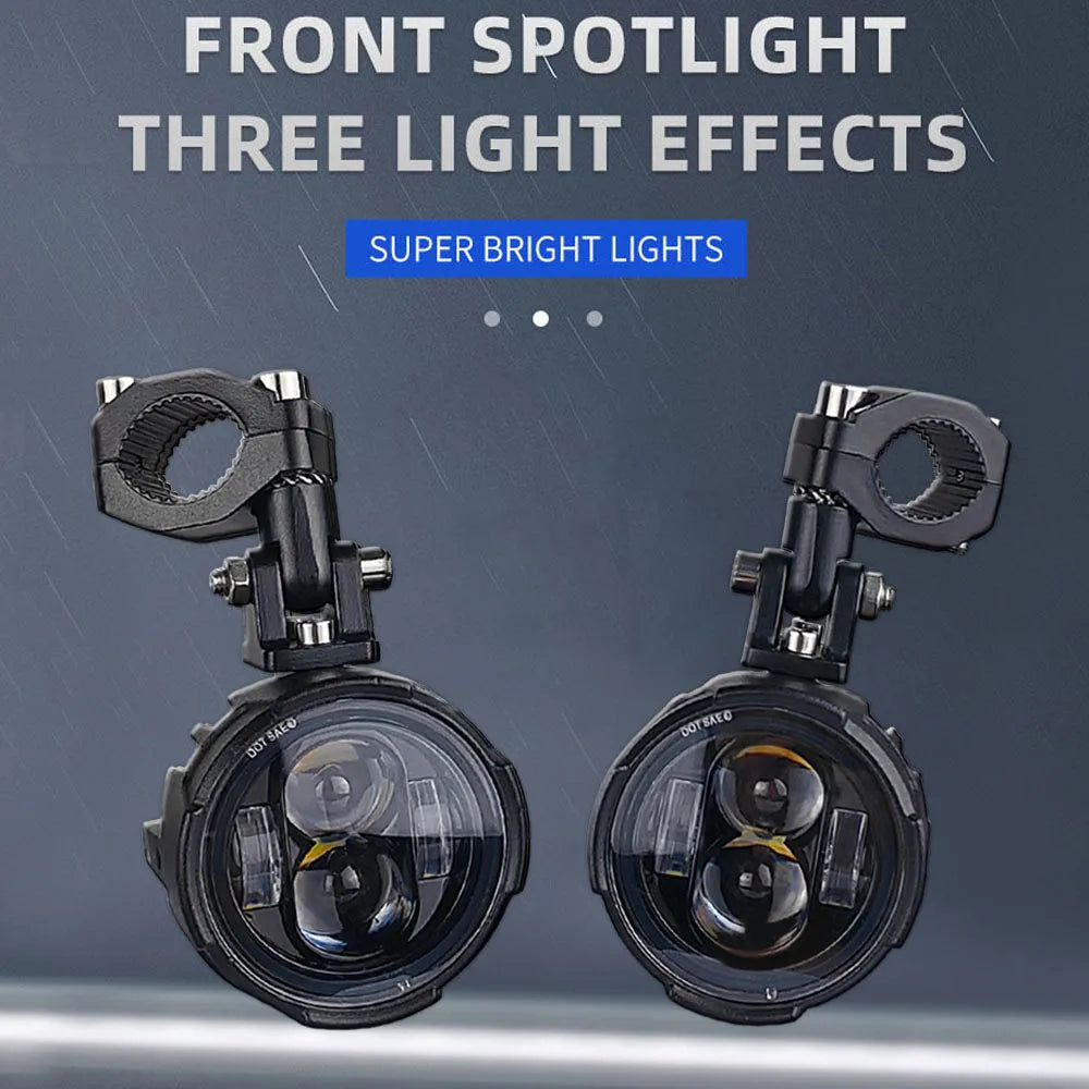 100W Dual-Color LED Motorcycle Fog & Auxiliary Driving Lights – Pair with Wired Switch