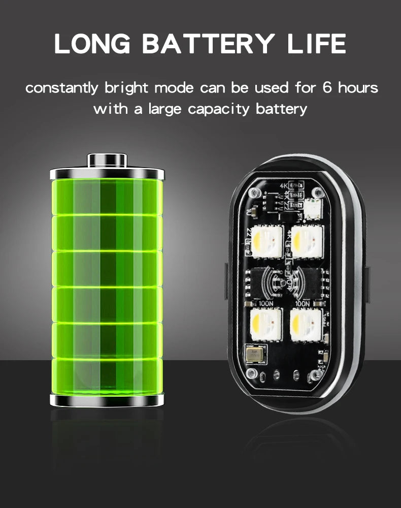 RGB LED Strobe Warning Light – USB Rechargeable Wireless Motorcycle & Drone Light