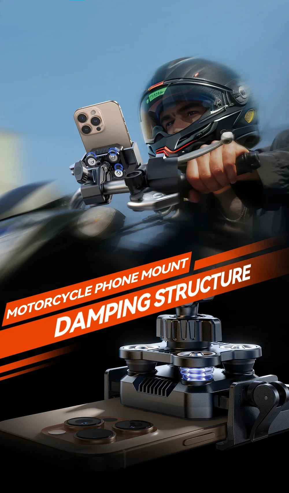 Dual Vibration Dampener Motorcycle Phone Mount – Military-Grade Shock Absorption