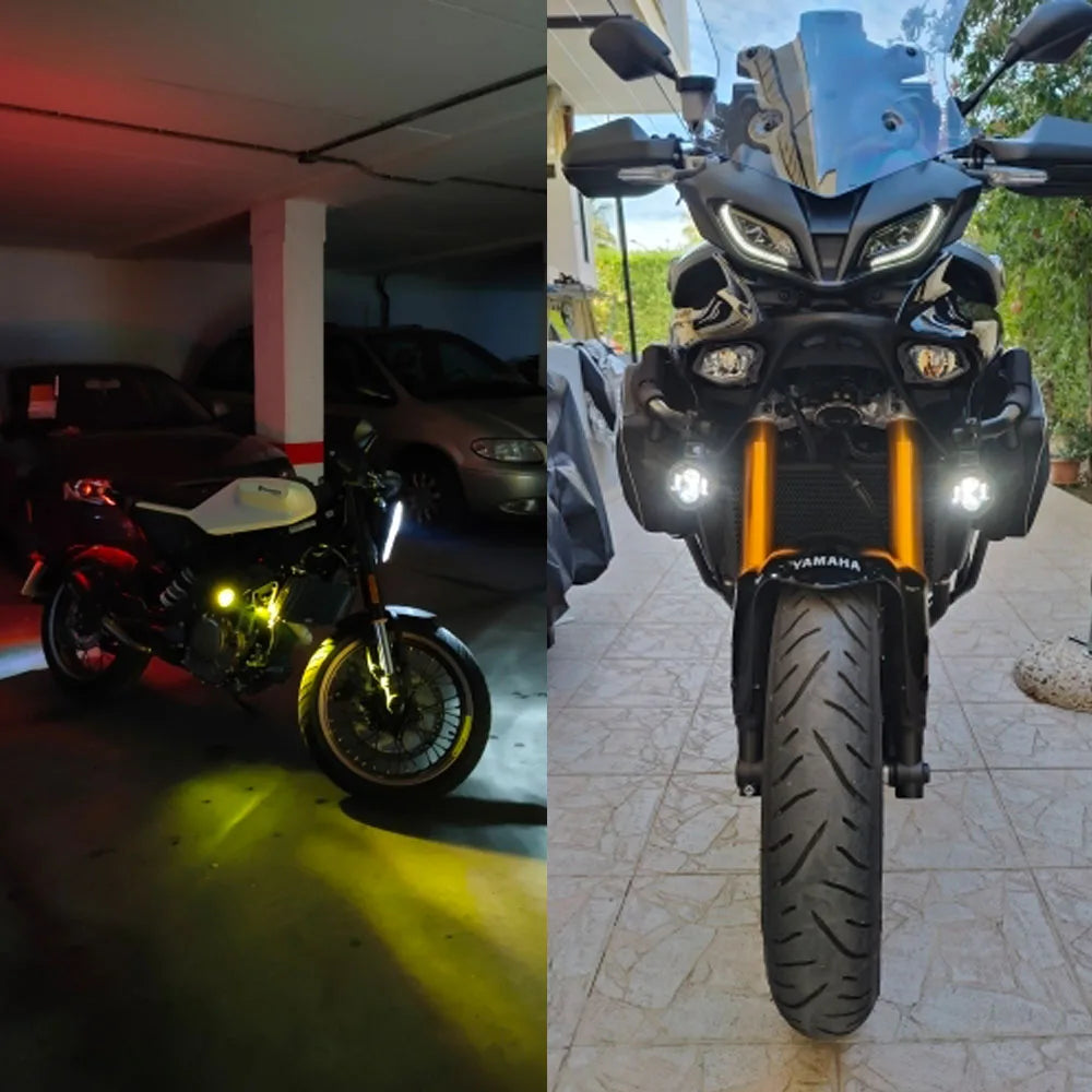 100W Dual-Color LED Motorcycle Fog & Auxiliary Driving Lights – Pair with Wired Switch