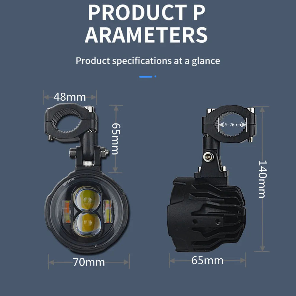 100W Dual-Color LED Motorcycle Fog & Auxiliary Driving Lights – Pair with Wired Switch