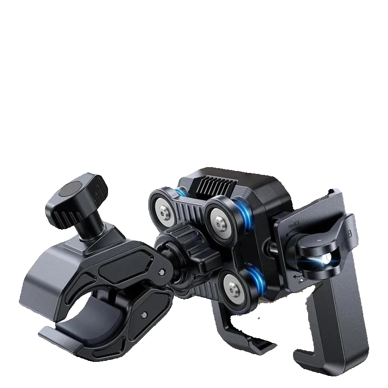 Motorcycle phone mount with dual vibration dampeners and shock-absorbing clamp