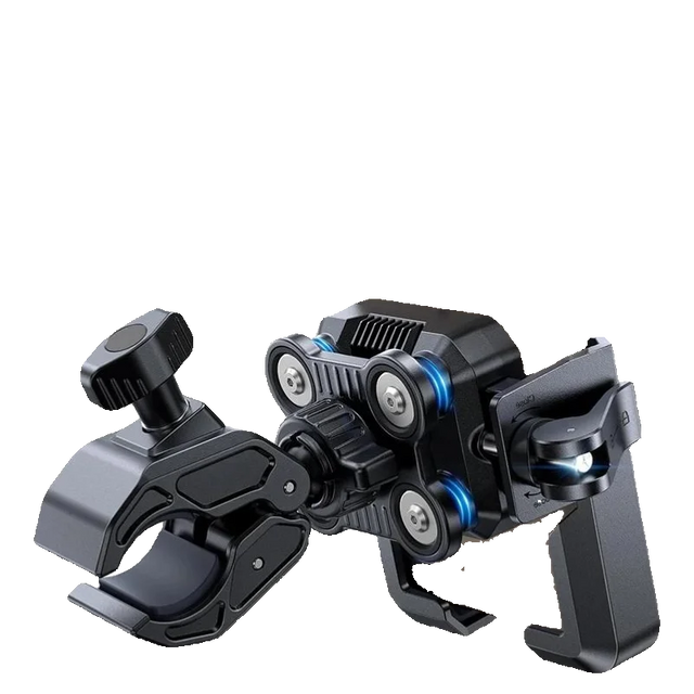 Motorcycle phone mount with dual vibration dampeners and shock-absorbing clamp
