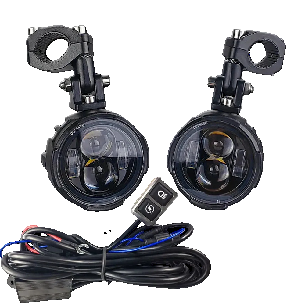 100W dual-color LED motorcycle fog and auxiliary driving lights with wired switch
