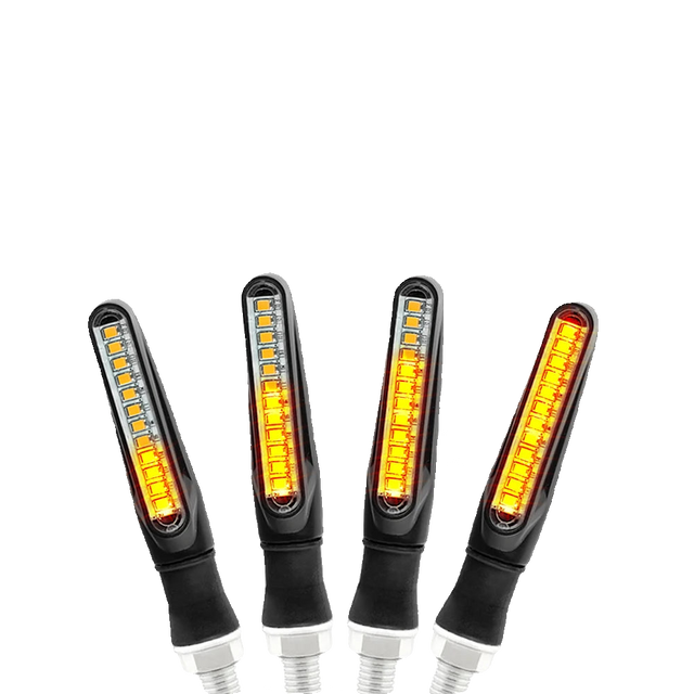 Motorcycle sequential LED turn signals with daytime running and brake light wiring